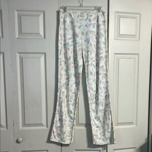 PURE JILL Sleep Sueded Pants Size X-Small White Pastel Leaf Print Loungewear